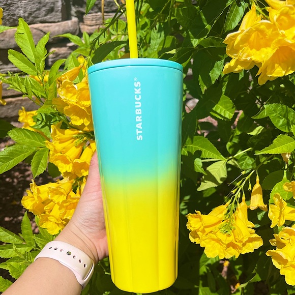 💚💛💙Brand new starbucks stainless🌈yellow/Tiffany blue Ombré Tumbler cup💛💚💙 - Picture 3 of 3